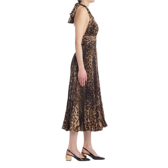 NWT Dolce & Gabbana Leopard Print Halter Neck Pleated Midi Dress S 40 - Picture 4 of 8